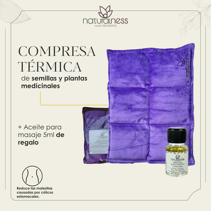 Compresa estomacal para cólicos menstruales + aceite “relajación profunda”