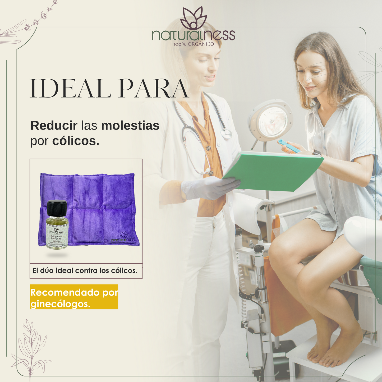 Compresa estomacal para cólicos menstruales + aceite “relajación profunda”